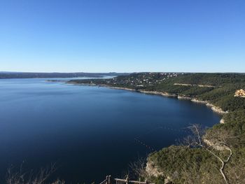 Scenic view of calm sea against clear sky