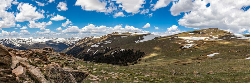 Scenic view of snowcapped mountains against sky