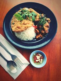 High angle view of meal served in plate