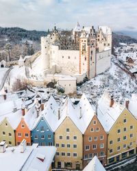 High angle view of townscape against sky during winter