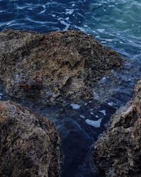 High angle view of rocks in sea