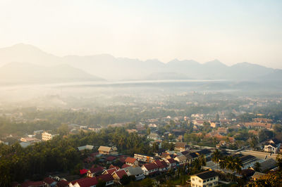 High angle view of town against sky