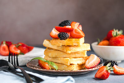 Close-up of dessert in plate on table