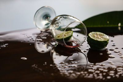 Close-up of water in glass on table