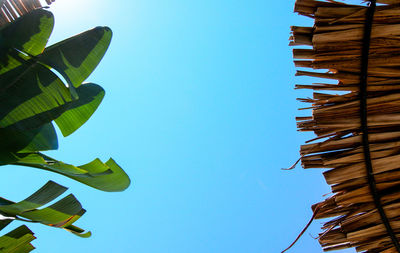 Low angle view of building against clear blue sky