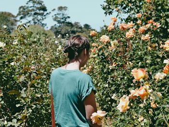 Rear view of a person on flower