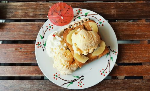 High angle view of dessert on plate