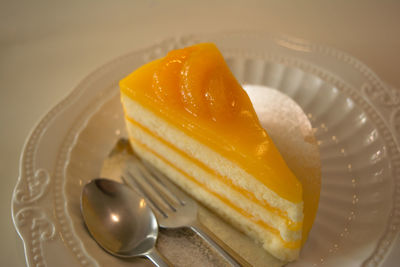 Close-up of cake slice in plate