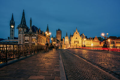 The st. michael bridge in ghent at night, belgium.