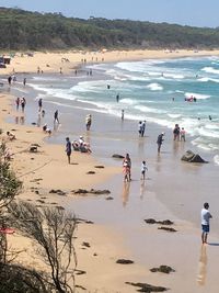 High angle view of people on beach