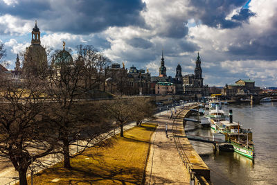 River amidst buildings against sky in city