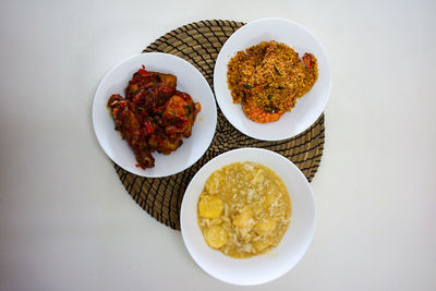 High angle view of food in plate on table