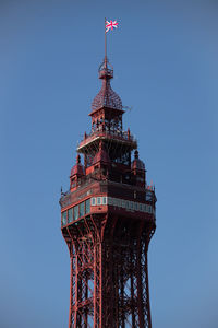 Close up of blackpool tower against a clear blue sky