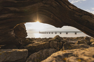 Scenic view of sea and rocks against sky