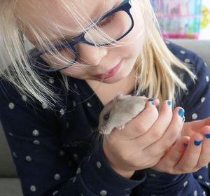 Close-up of cute girl holding bird