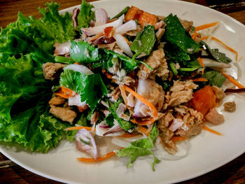 High angle view of food in plate