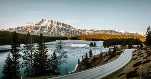 Scenic view of snow covered mountains