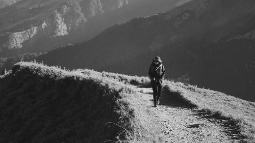 Rear view of person on mountain