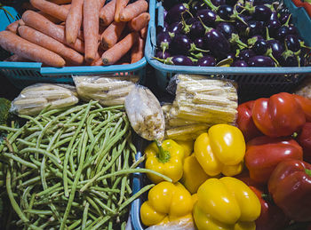 High angle view of vegetables for sale in market