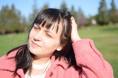 Close-up portrait of a beautiful young woman