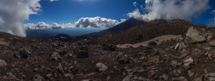 Scenic view of snowcapped mountains against sky