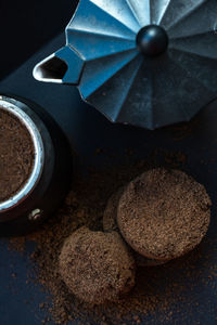 High angle view of coffee on table