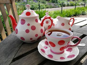 Close-up of coffee cup on table