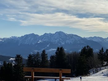 Scenic view of snowcapped mountains against sky