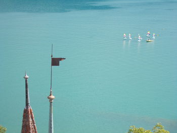 High angle view of boats in sea