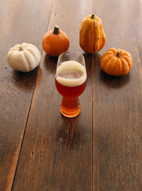 High angle view of pumpkins on table