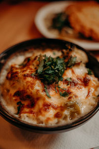 Close-up of food in plate on table