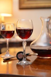 Close-up of wineglass on table