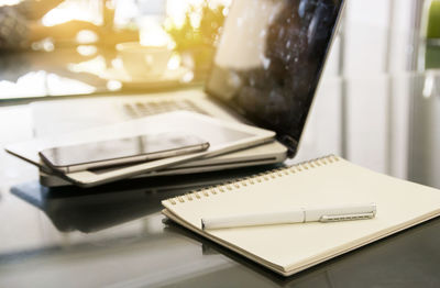 Close-up of laptop on table