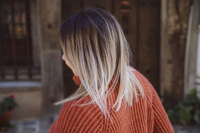 Young woman with dyed hair