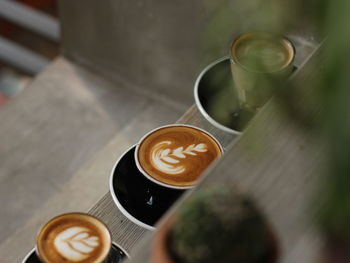 High angle view of coffee on table