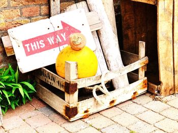 High angle view of toy on wood