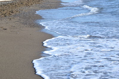 High angle view of water flowing on beach