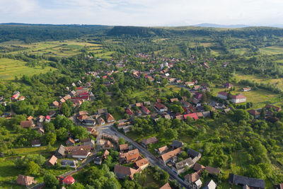 High angle view of townscape against sky