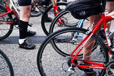 Low section of bicycle on footpath