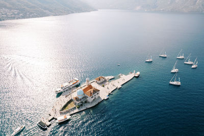 High angle view of boats in sea