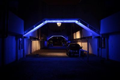 Illuminated street lights at night