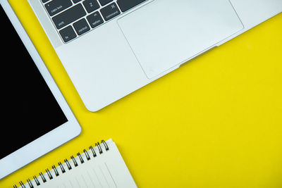 High angle view of laptop on table