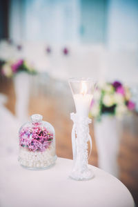 Close-up of ice cream in glass on table