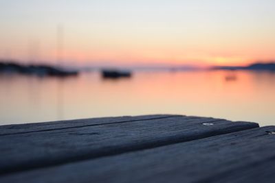 Close-up of lake against sky during sunset