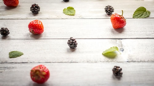 High angle view of fruits on table