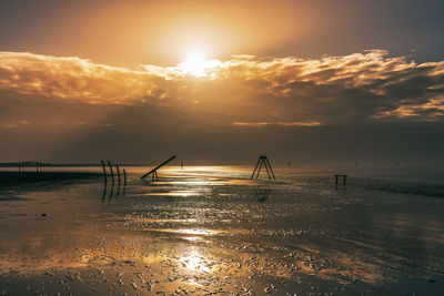 Playground and sports equipment on the norsee beach in sankt peter-ording in germany