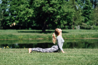 Side view of man on field