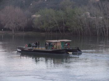 Boats in calm lake