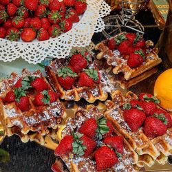 High angle view of strawberries