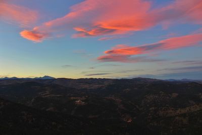 Scenic view of mountains against sky during sunset